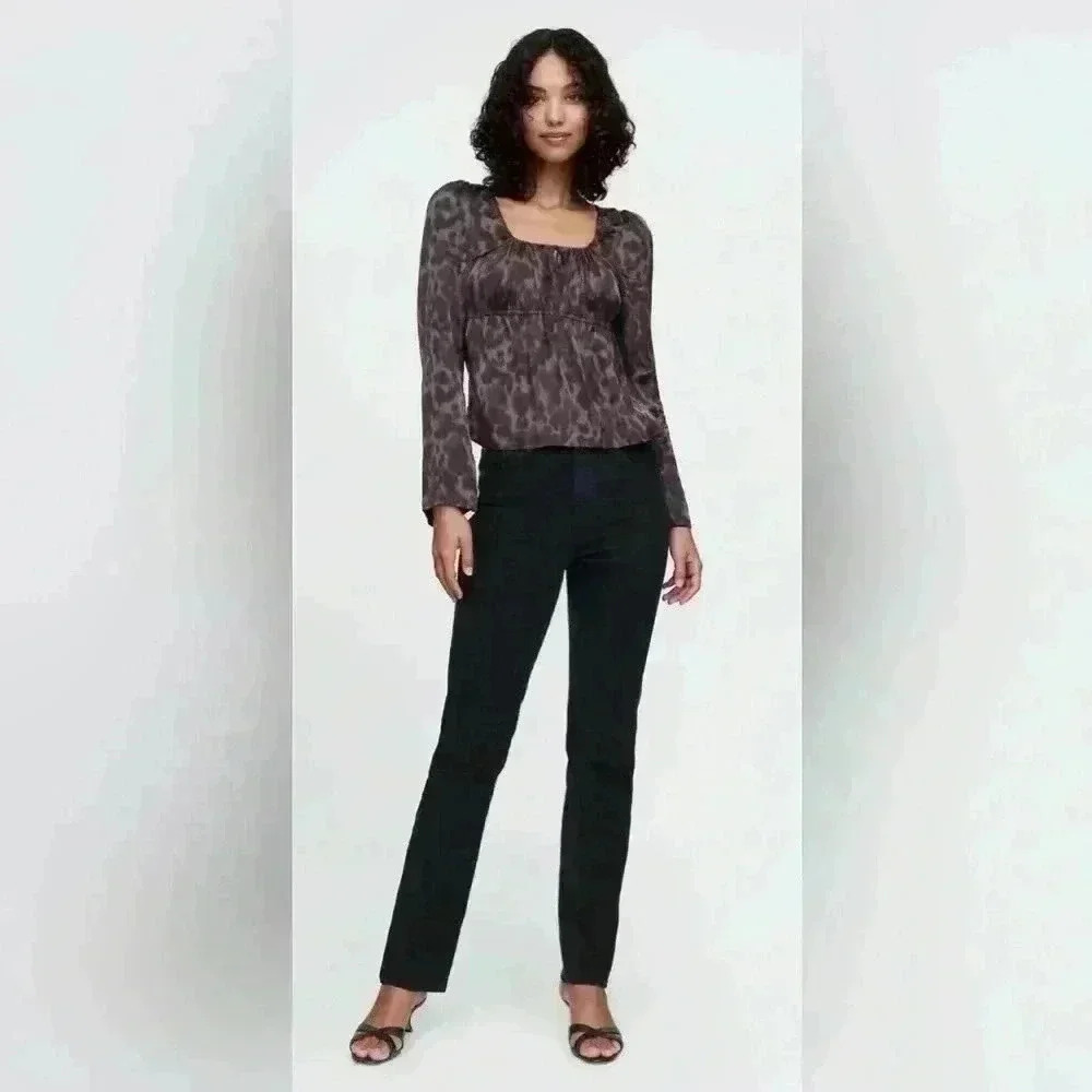 NWT Gap Leopard Brown Satin Square Neck Top ~ Large 🐆 - Picture 3 of 10